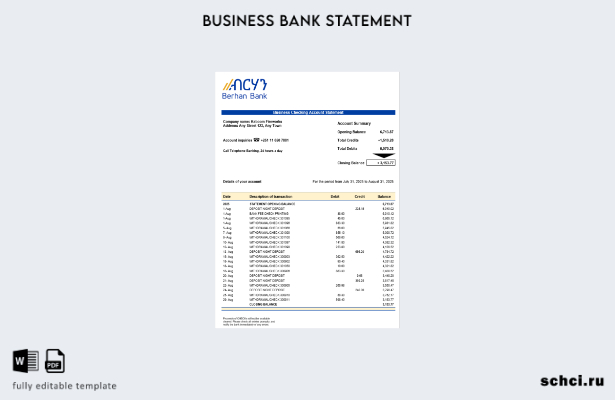 цифровая загрузка Berhan Bank Business Firm выписка по счету Word snd шаблон в ф